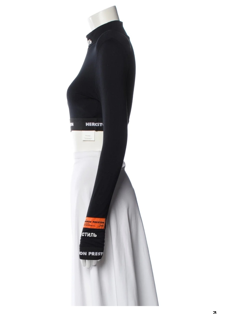 Heron Preston Black Long-Sleeve Cropped Logo Top with Orange Accent